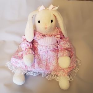 Plush creations inc vintage 1992 Easter bunny rabbit white pink lace dress